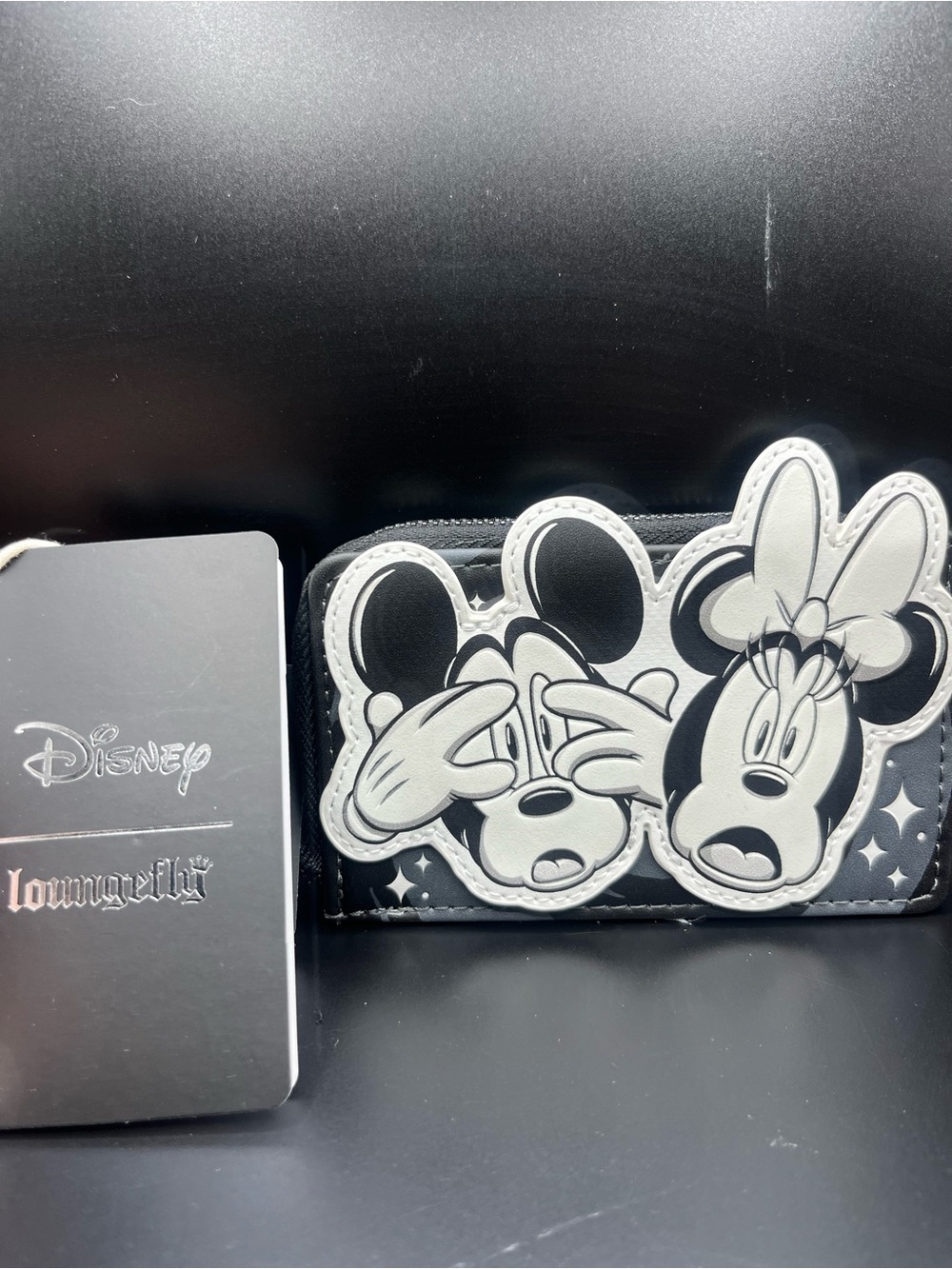 Loungefly Black & White Minnie and Mickey Zip Wallet